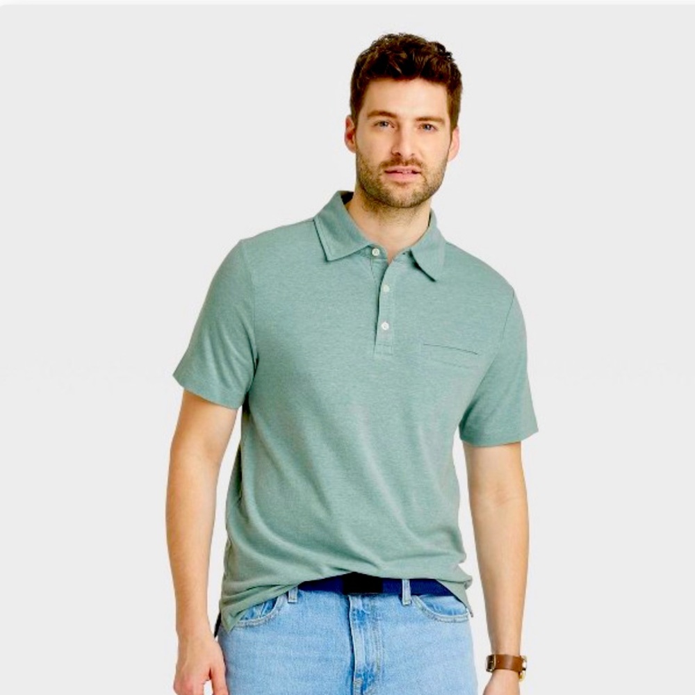 NWT Men's Short Sleeve Polo Shirt by Goodfellow & Co. Foggy Blue. Size Small